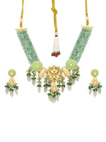 Necklace  with Kundan Polki, Meenakari work Gold Polish Brass, & Onyx Tumbles