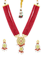 Necklace with Gold Polish Brass, Kundan Polki, Meenakari, Agates, Shell Pearls