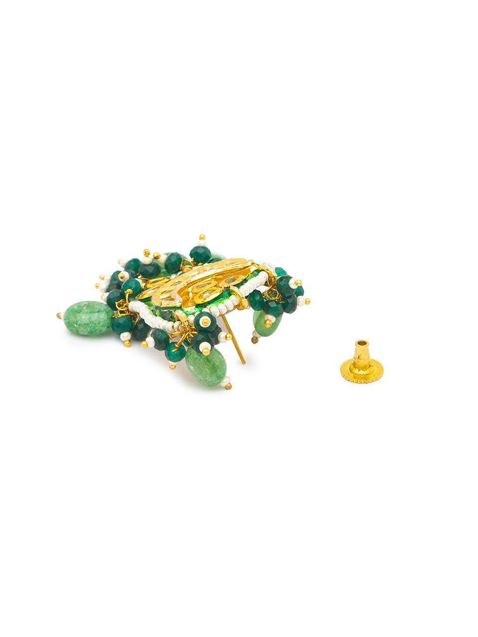 Golden Polish Brass, Necklace with Green Agates, Glass Pearls & Onyx Tumbles
