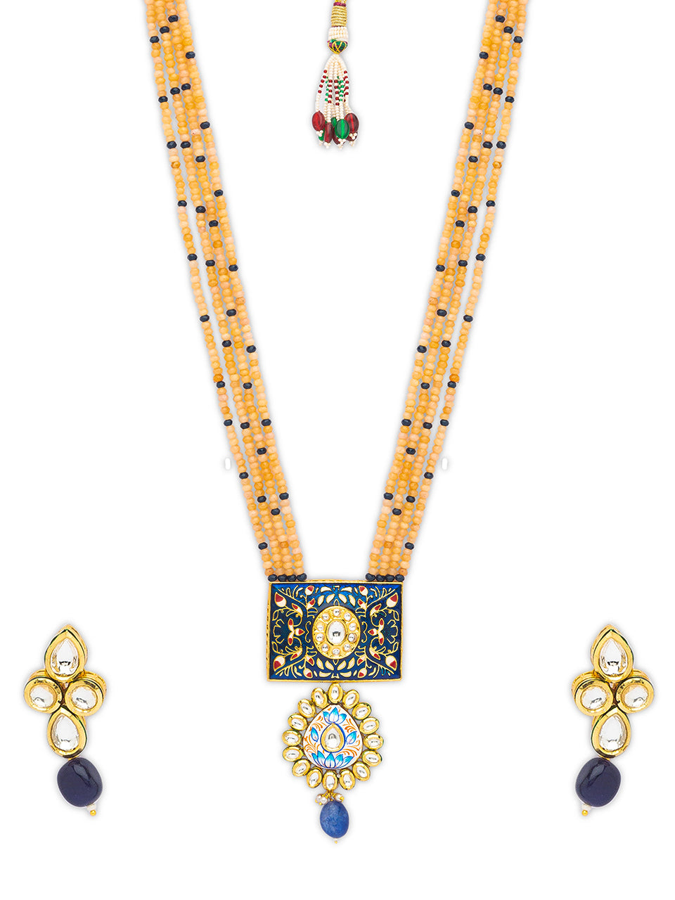 Necklace set with Gold Polish Brass, Meenakari work & Onyx Tumbles