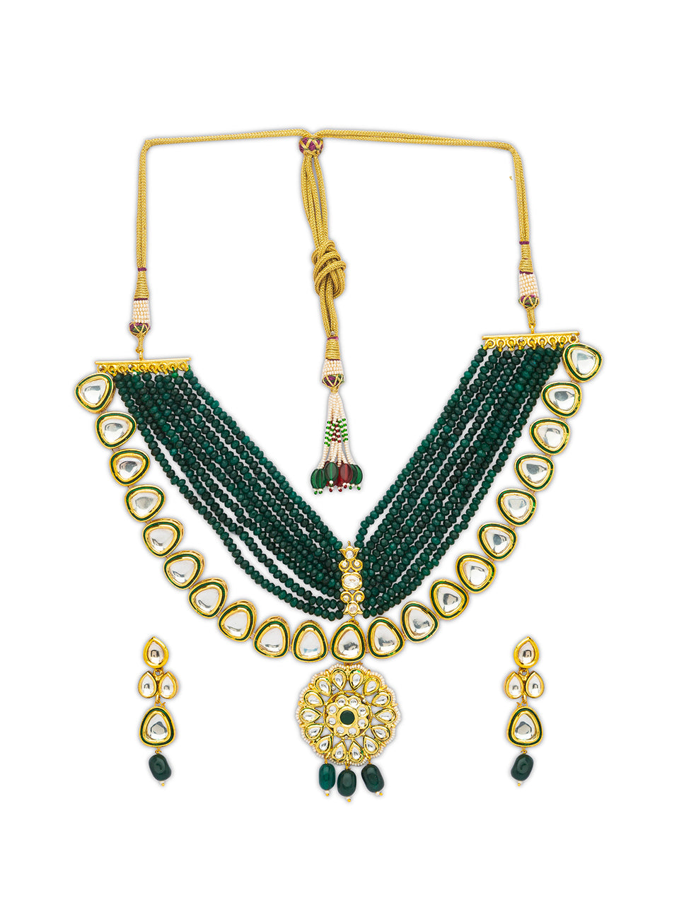 Necklace with Gold Polished Brass, Kundan Polki,  Agates, & Onyx Tumbles