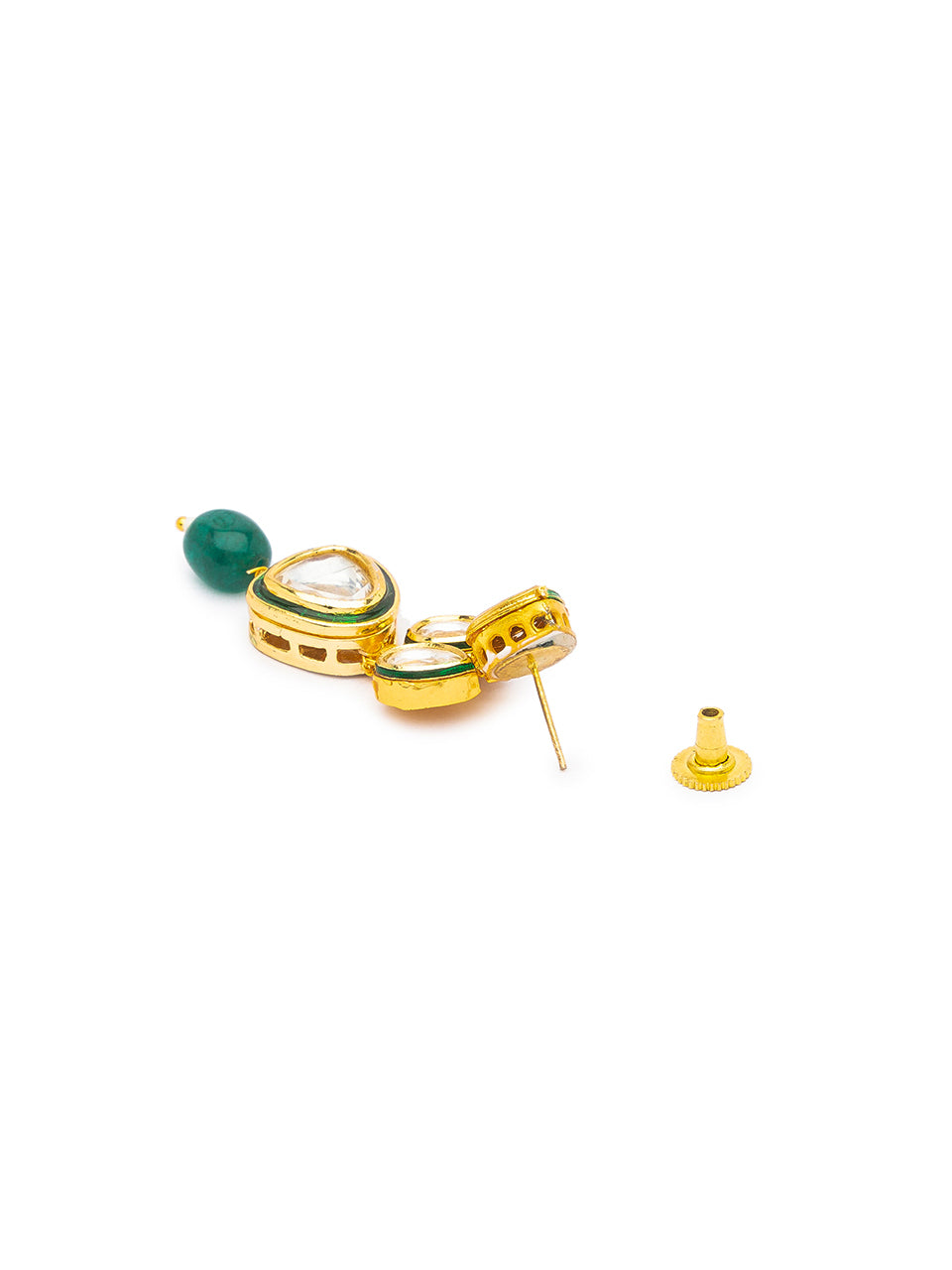 Golden Polish Brass Earring with  Kundan Polki, & Onyx Tumbles