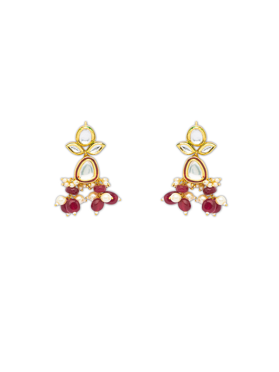 Gold Polish Brass Earring with Kundan Polki, & Agates