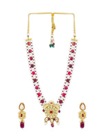 Necklace with Gold Polish Brass, Kundan Polki, Onyx Tumbles, & Shell Pearls